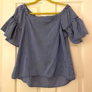 Strapless blue and white top